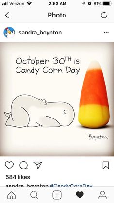 a candy corn cone with the caption's name on it and an image of a