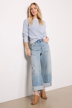 An ultra-relaxed fit defines these stylish wide leg jeans by Citizens of Humanity. The Ayla is crafted in non-stretch organic cotton denim with a button fly closure and rolled hems that can be worn uncuffed for a full-length look. Wear them from day to night with sneakers, mules, or pointed-toe pumps. | CITIZENS OF HUMANITY Women's Ayla Baggy Cuff Jeans, Size 30, Blue Cuff Jeans, Jeans Street Style, Brand Style Guide, Denim Trends, Fashion 101, Spring Trends, Citizens Of Humanity, Cropped Denim, Tee Dress