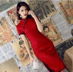 Trendy Fashion New Luxurious China Red Chinese Short Lace Dress Cheongsam Qipao lcdress84, Women's Dresses Phoenix Chinese, Floral Short Dress, Floral Dresses Short, Short Lace Dress, Floral Short, Red Satin, White Satin, Cheongsam, Lace Fabric