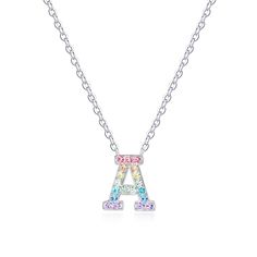 PRICES MAY VARY. Dainty&Pastel Necklaces:The metal of necklaces is brass with a SMALL SIZE of Alphabet Initial Letter A:0.61"*0.58",allowing it easily to match with any outfit from casual to formal.The Alphabet Initial Letter necklaces were plated with Silver and glued with PASTEL sparkling rhinestone,making it very eye-catching and sparkling. Chain Length&Material: Initial necklace chain Length is 16"+2" and made of brass.The Letter necklace chain is adjustable and has an extender chain,which m Letter Necklace Initials, Pastel Necklace, Initial A, Number Necklace, Necklace Chain Lengths, Valentines Day Birthday, Box Making, Initial Letter, Letter Necklace