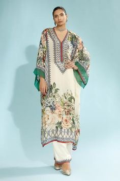 Shop for Rajdeep Ranawat Beige Olivia Silk Kaftan Dress for Women Online at Aza Fashions Rajdeep Ranawat, Silk Kaftan Dress, Short Tunic, Pant For Women, Dhoti Pants, Organza Sleeves, Silk Kaftan, Gray Silk, Kaftan Dress