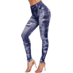 Women Elastic Denim Jeggings Pants, Denim Leggings, Jeggings, Leggins, Women's Pants, Women's' Leggings, Printed Leggings, High Waisted Pants, High Waited Leggings.     Made from stretch polyester and spandex these versatile high waisted denim printed leggings are designed for the modern woman. Naturally breathable these stylish ankle leggings are stretchy, opaque, comfortable, non-see through, and offer all-season support. A high quality basic leggings are a must for every wardrobe. High-r High Waist Jeggings, Trendy Leggings, Outdoor Workout, Legging Outfits, Jeans Leggings, Running Leggings, Leggings Casual, Stretch Leggings, Denim Leggings