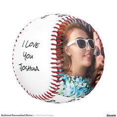 a baseball with a woman's face and sunglasses on it