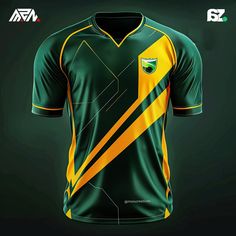 the green and yellow soccer jersey is designed to match the team's uniform colors