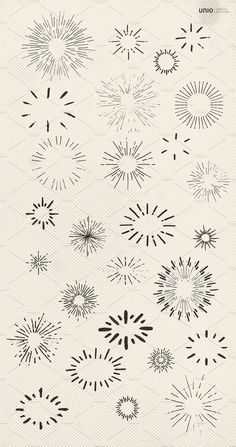 a bunch of black and white fireworks on a sheet of paper with the words, firework