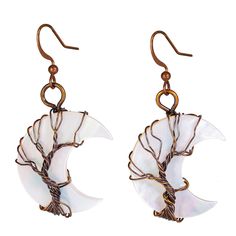 PRICES MAY VARY. White Shell Copper Wire Earring: Sea shells are polished into the shape of a half-moon, and the copper wire is wound into a tree shape wrapped around the moon to form a delicate earring pendant. The material is safe and harmless, suitable for you to wear in daily life, and can be well matched with dresses, T-shirts or any clothing. Specifications of Shell Jewelry: Total length: 1.85-1.97 in (47-50mm), Width:0.87-0.98 in (22-25mm), Thickness: 0.31-0.43 in (8-11mm); Shell length 1 Wire Wrapped Moon Shaped Earrings, Crescent Wire Wrapped Earrings As Gift, Crescent Wire Wrapped Earrings For Gift, Moon Shaped Wire Wrapped Earrings Gift, Pagan Earrings, Delicate Earring, Tree Of Life Earrings, Wire Earring, Stone Accessories