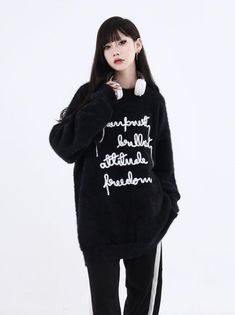 Stay cozy and stylish with our Faux Sweater with Embroidered Slogan. This trendy piece is perfect for any casual outing, featuring a comfortable fit and eye-catching embroidery. Ideal for all-season wear. Size Chart: Size (cm) M L XL Length 72 74 76 Chest 120 124 128 Shoulder 60 62 64 Model Information: Height: 160cm, Weight: 40kg, Wearing Size: M Black Outerwear With Letter Embroidery For Fall, Black Fall Outerwear With Letter Embroidery, Fall Black Outerwear With Letter Embroidery, Black Letter Embroidery Outerwear For Fall, Trendy Winter Outerwear With Letter Print, Trendy Fall Outerwear With Letter Embroidery, Trendy Letter Embroidered Sweater For Winter, Trendy Letter Embroidery Sweater For Winter, Trendy Letter Print Outerwear For Fall