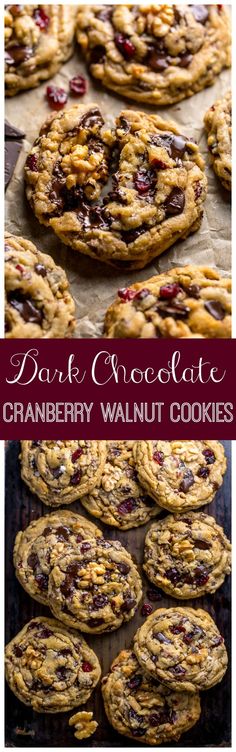 chocolate cranberry walnut cookies with text overlay