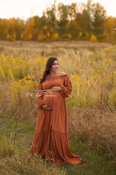 Unique maternity dress for photo shoot :  - off the shoulder button down dress - ruffled skirt  - ruffled top - long sleeve  - adjustable waist  - premium quality linen blend and natural coconut buttons  - one size photography dress  fits most S-XXL COLOR : rust / burnt orange / Colors on your monitor may differ slightly from the original. PRODUCT CARE: Hand washing or machine wash on gentle mode in lukewarm ( 30*C)  water and air-drying for best care, iron on medium to high heat, do not machine Maternity Fall Outfits Photoshoot, Burnt Orange Maternity Dress, Orange Maternity Dress, Fall Photo Shoot, Fall Maternity Outfits, Boho Gown, Dress For Fall, Fall Maternity, Fall Photo