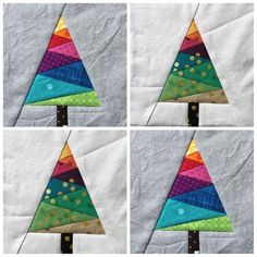 four different angles of a quilted christmas tree