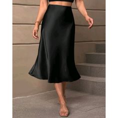 Women's High Waist Black Solid A-Line Skirt Details Condition: New Without Tags Color: Black Style: Elegant Pattern Type: Plain Details: Zipper Type: Flared Waist Line: High Waist Length: Midi Fit Type: Regular Fit Fabric: Slight Stretch: Composition: 97% Polyester, 3% Elastane Size: Xl (6) **Ships Within 24 Hours Monday To Friday** ** Accepting All Reasonable Offers Or Countered Offers** Thank You For Shopping At Agmlbworld Long Skirt Summer, Solid Skirt, Fishtail Skirt, Skirts Midi High Waisted, Style Finder, Satin Midi Skirt, Mermaid Skirt, Satin Skirt, Summer Skirts