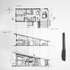 two drawings of different types of houses