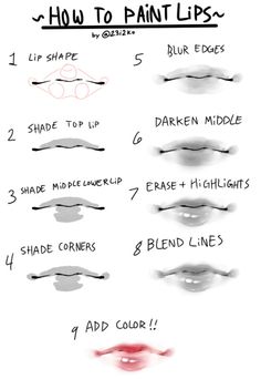 how to paint lips with different shades and shapes for each lip color, from dark to light