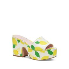 Manufacturer: Kate Spade New York Size Origin: US Style Type: Platform Sandals Collection: Kate Spade New York Closure: Material: Textile/Leather Fabric Type: Canvas Sku: BH5530043 Size: 8.5.  Color: White.  Gender: female.  Age Group: adult. Yellow Closed Toe Heels For Summer, Yellow Summer Wedge Sandals With Open Heel, Yellow Block Heel Sandals For Beach, Yellow Block Heel Sandals For The Beach, Yellow Platform Heels For Summer, Spring Vacation Closed Toe Heels, Closed Toe Heels For Spring Vacation, Yellow Casual Summer Heels, Casual Yellow Summer Heels