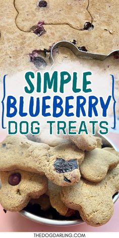 blueberry dog treats in a metal bowl with the title overlay reads, simple blueberry dog treats