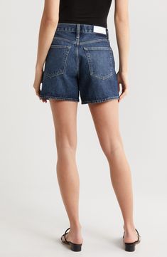 Cut from sturdy denim made from nonstretch organic cotton, these dark-rinsed shorts are ready to star in your weekend plans. 5" inseam; 26" leg opening; 11" front rise; 15" back rise (size 29) Zip fly with button closure Five-pocket style 100% organic cotton Machine wash, tumble dry Imported