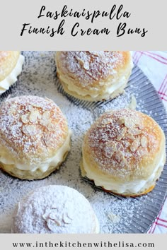 some powdered sugar covered pastries are on a plate with the title text overlay