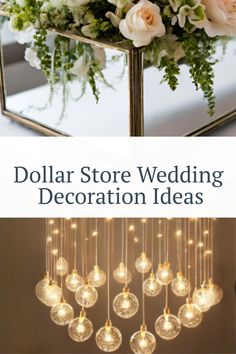 dollar store wedding decoration ideas with roses and greenery hanging from the centerpieces