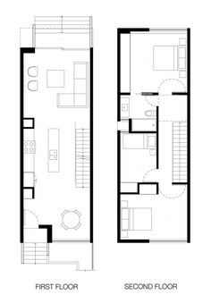 two floor plans for the first and second floors