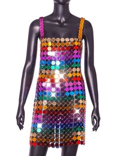 a mannequin wearing a multicolored sequin dress