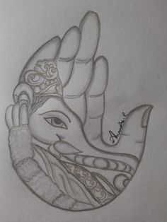 a drawing of an elephant's head with its trunk in the shape of a hand