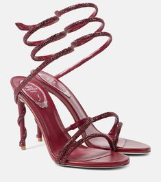 Margot embellished sandals in red - Rene Caovilla | Mytheresa Rene Caovilla Shoes, Mid Heels Pumps, Red Sandals, Boot Jewelry, Rene Caovilla, Embellished Sandals, Red Heels, Evening Shoes, Carrie Bradshaw