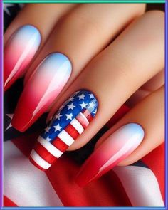 Red White And Blue Ombré Nails, Ombre Fourth Of July Nails, Fourth Of July Ombre Nails, Chrome Fourth Of July Nails, French Tip Fourth Of July Nails, Red White And Blue Acrylic Nails, 4th Of July Ombre Nails, Red White Blue Ombre Nails, Ombre 4th Of July Nails