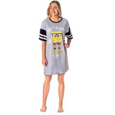 Dive into comfort with the Nickelodeon SpongeBob SquarePants Women's Nightgown Sleep Pajama Shirt. Perfect for fans of the beloved underwater series, this pajama shirt brings a splash of fun to your sleepwear collection.

- Size: Small
- Color: Grey
- Material: Soft 100% cotton fabric blend
- Gender: Female
- Features a playful graphic of SpongeBob with "Go Team!", "Since 1999", and "SpongeBob" text

Ideal for lounging or dreaming of adventures in Bikini Bottom, this cozy nightgown is a must-hav Nightgown Sleep, Female Features, Sandy Cheeks, Pineapple Under The Sea, Nickelodeon Spongebob, Go Team, Popular Cartoons, Cartoon Series, Patrick Star