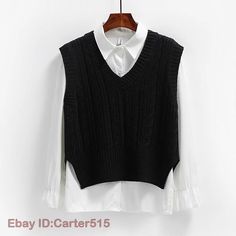 Ladies Sleeveless Jumper Sweater Vest V Neck Waistcoat Knitted Tank Top Casual Material: polyester Color: multi-color Size:S, M, L, XL. Real Size Information Unit: inch/cm 2.54cm=1inch [Size S , Length 20.1/51 , Bust 37.4/95 ] [Size M , Length 20.5/52 , Bust 37.8/96 ] [Size L , Length 20.9/53 , Bust 38.2/97 ] [Size XL , Length 21.3/54 , Bust 38.6/98 ]   Note: 1.Measured by hand ,may 1-2cm error.measure yourslef before order it. 2.As different computers display colors differently, the color of the actual itemmay vary slightly from the above images. 3.We can not guarantee 100% the customers can fit the shoes because of the individual size.We appreciate your understanding Dear customer, welcome to my store, if you have any questions during the shopping process, please feel free to contact us, Cable Knit Vest, Outwear Fashion, Sleeveless Jumper, Stylish Coat, Vest Women, Sweater Vest Women, Black Vest, Loose Sweater, Knit Vest