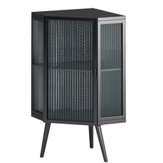 a black and silver cabinet sitting on top of a table