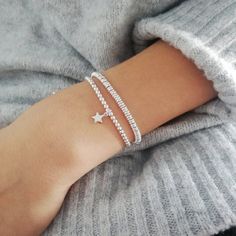 Sterling Silver Ball Slider Bracelet Silver Dinky Star | Etsy Dainty Star Charm Bracelet, Trendy Silver Star Bracelet, Dainty Silver Bracelet With Star Charm, Silver Star Bracelets For Everyday, Dainty Silver Star Bracelets, Trendy Silver Star Charm Bracelet, Bracelet Quotes, Wish Upon A Star, Star Necklace Silver