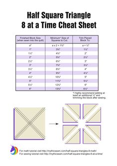 half square triangle 8 at a time heat sheet with instructions to make it easier for cutting