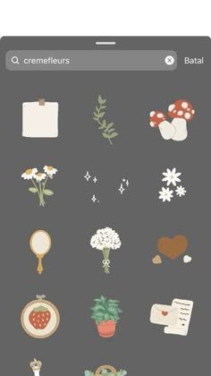 an iphone screen with various stickers on the back and side of it, including flowers