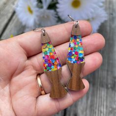 Lava Lamp Wood Acrylic Dangle Earrings Retro Jewelry - Etsy Rainbow Retro Jewelry For Gift, Retro Rainbow Jewelry For Gifts, Retro Rainbow Colored Jewelry Gift, Retro Rainbow Jewelry Gift, Retro Rainbow Earrings For Gift, Retro Event, Amazing Earrings, Colorful Bubbles, Ear Piercings Tragus