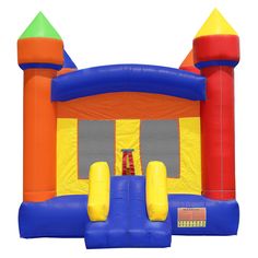 an inflatable bounce house with slide and blow up