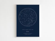 a poster with the stars in the night sky on it's back side, against a white wall