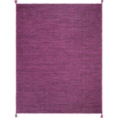 a purple rug with fringes on top