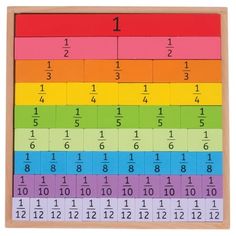 a wooden puzzle board with numbers and times on it's sides in rainbow colors