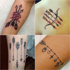 four different types of tattoos on the arm and leg are shown in this collage