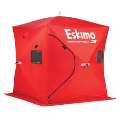 Enjoy your time out on the ice even more with an ice fishing shanty that provides you with more comfort, convenience, and reliability thanks to the Eskimo QuickFish 3 Portable 3-Person Pop-Up Ice Fishing Shelter. The QuickFish 3 gives you ample room for 3 people with 34 square feet of space. Pack it in with the included carrying bag and set it up quickly and easily in just 60 seconds. This pop-up ice fishing house features sturdy hubs, strong poles, YKK zippers, and self-tapping ice anchors. Rugged, durable, tightly woven, and featuring a high thread count, the IceTight fabric delivers wind and watertight performance. Keep your gear handy with the mesh storage pockets, control ventilation with the removable windows, and use the 2 doors for simple entry and exit. Spend more time thinking ab Room For 3 People, Ice Fishing Shanty, Ice Fishing Tent, Fishing House, Ice Fishing Shelter, Ice Fishing House, Hub Design, Rod Set, Average Weight