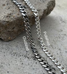 "Solid 925 Sterling Silver Cuban Link Chain, Cuban Chain, Cuban Link Necklace, Oxidized Silver Chain, Unisex Curb Chain, Gift for Boyfriend We specialize in designing and manufacturing sterling silver jewelry. We believe in sustainable jewelry that lasts! We trace the materials used to make these quality chains, so we are able to bring you peace of mind when choosing our jewelry. We can ensure that they are genuine 925 sterling silver chains. The simple link chain necklace matched with delicate clasp, easy to match with clothes, and suitable to wear alone or with pendants for everyday wear and various occasions. Also an ideal gift for Anniversaries, Birthdays, Christmas, Holiday Gifts, Graduation or just as a surprise to that special someone. This unique gifts would make a great gift or sp Silver Curb Chain Necklace As Gift, Silver Curb Chain Necklace For Gift, Sterling Silver Curb Chain Necklace As Gift, Silver Cuban Link Chain, Men Chain, Cuban Link Necklace, Silver Chain For Men, Necklace Men, Silver Chains