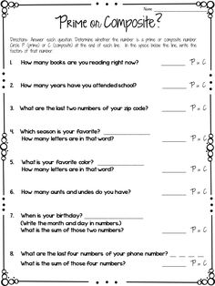 the prime or compositee worksheet for grade 1 students to practice their reading skills