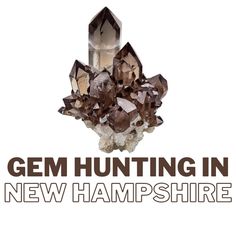 the logo for gems hunting in new hampshire, with an image of crystals on it