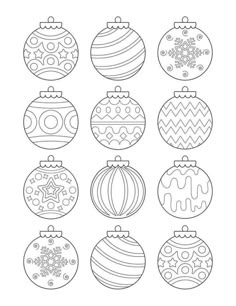 christmas ornaments coloring pages for adults and kids to print out, color or color on