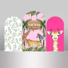 Pink Girls Safari Jungle Birthday Party Arch Backdrop Cover Leaf Animals, Jungle Birthday Party, Picture Stand, Jungle Birthday, Seamless Backdrop, Print Production, Jungle Party, Wall Background, Printed Backdrops