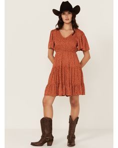 Angie Women's Polka Dot Short Sleeve Mini Dress Flowy Polka Dot V-neck Dresses, Polka Dot Flowy V-neck Dress, Flowy V-neck Polka Dot Dress, Womens Ariat Boots, Three Tiered Skirt, Dan Post Boots Woman, Justin Boots Womens, Kids Cowboy Boots, Girl Cowboy Boots