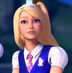 a blonde haired girl wearing a blue vest and tie