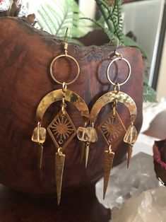 Aesthetic Citrine Earrings, Hypoallergenic Gold Sun Goddess Raw Crystal Jewelry - Etsy Canada Sun Goddess, Wanderlust Jewelry, Witch Earrings, Raw Crystal Jewelry, Citrine Earrings, Gold Sun, Small Charms, Inverness, Handcrafted Earrings