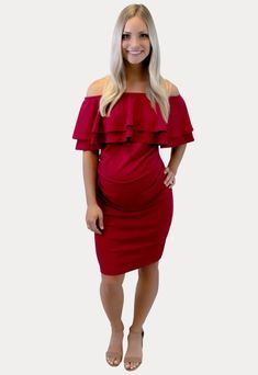 Long Sleeve Maternity Dress - Sexy Mama Maternity Maternity Dresses With Ruffles, Off-shoulder Maternity Dress For Party, Chic Fitted Off-shoulder Maternity Dress, Fitted Ruffle Maternity Dress, Fitted Ruffled Maternity Dress, Chic Off-shoulder Maternity Dress, Long Sleeve Maternity Dress, Baby Party, Maternity Dress