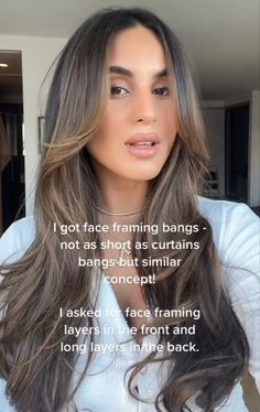 Same Length Haircut With Face Framing, Long Haircut With Front Layers, Curtain Bangs Or Side Bangs, Long Center Part Haircut, Long Layer Face Frame Curtain Bangs, Long Layered Haircuts With Face Framing Brunette, Long Layer With Face Framing Straight Hair, Curtain Bangs Long Hair Straight Without Layers, Long Curtain Bangs Long Face